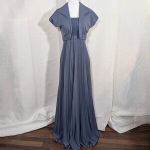 Vintage 70s/80s Periwinkle Formal Pleated Maxi Dress & Bolero Set Smocked Small